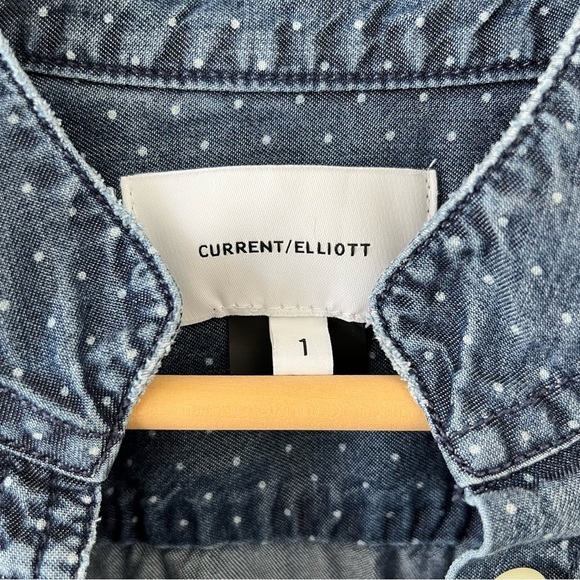 Current/Elliott Cardinal Polka Dot Denim Chambray Long Sleeve Shirt Dress Size 1 - Picture 10 of 12